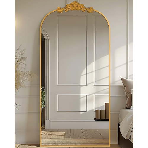 Antok 71"x28" Vintage Arched Full-Length Mirror with Carved Metal Frame, Baroque-Style Floor Mirror for Living Room, Bedroom, Entryway or Hallway Decor, Gold