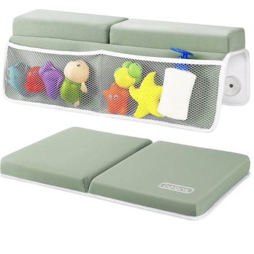 beiens Bath Kneeler and Elbow Rest Pad Set - 1.5'' Comfortable Thick Baby Bath Kneeler Pads, Quick Dry Soft Kneeling Pad for Baby Bath Time, Non-Slip Knee& Arm Support Bathtub Mat with Toys Organizer