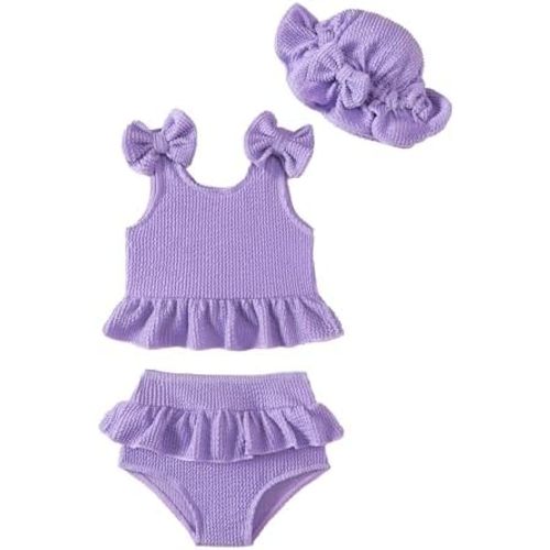 Mioglrie Baby Infant Swimsuit Girl Toddler Bathing Suit Girl Summer Beach Bikini Tankini Swimwear Hat 3-24 Months 2t-5t
