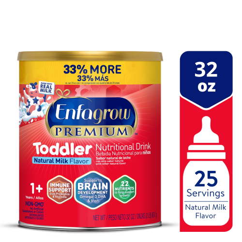 Enfagrow Premium Toddler Nutritional Drink 32 oz Can with DHA, Vitamins, Real Milk, Supports Picky Eaters