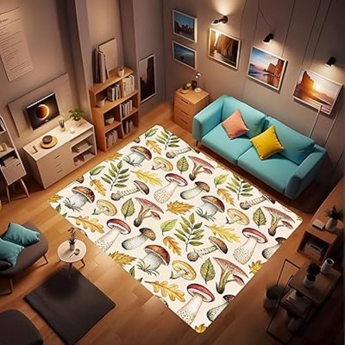 ARRUDA Living Room Bedroom Mushroom Area Rug, Botanical and Bedroom Decor, Washable Non-Slip Soft Short Pile Indoor capt, Home Decor Patterned mat 24x36inch