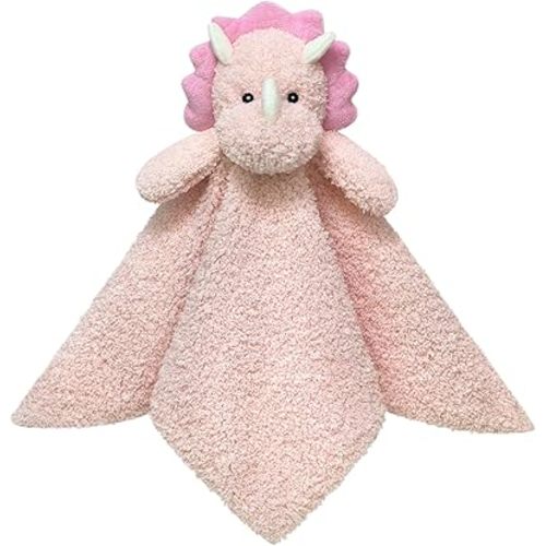 Baby Pink Triceratops Soft Stuffed Animal Security Blanket, Plush Dinosaur Character Lovey Blanket, Baby Shower/Nursery Gift, Newborn Infant Toddler Snuggle Blankie for Kids, 14 Inches