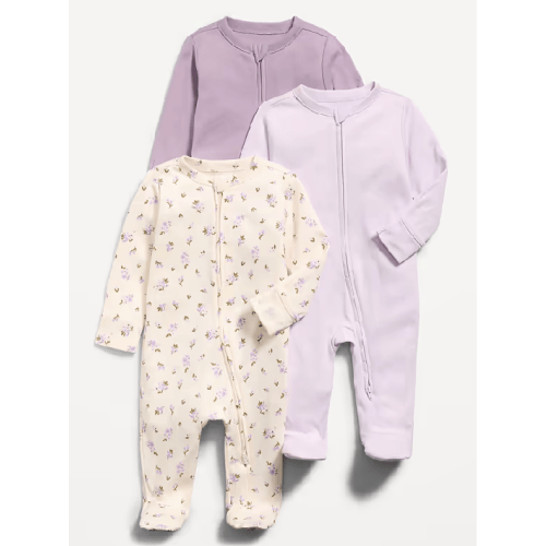 2-Way-Zip Sleep & Play Footed One-Piece 3-Pack for Baby- Purple Floral
