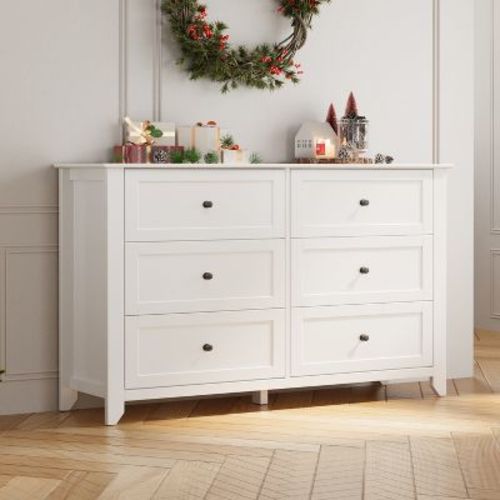 Modern 6 Drawer Dresser for Bedroom, 54" Wide Wooden Dressers with Large Storage,Handleless Chest of Drawers TV Stand for Living Room & Hallway