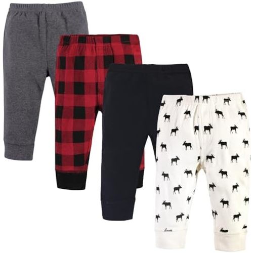 Touched by Nature Basics Unisex Baby Organic Cotton Pants 4-Pack, Forest Explorer, 0-3 Months
