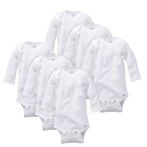 Gerber Baby Unisex 6-Pack Long Sleeve Onesies Bodysuits - White - Soft Cotton Essentials for Layering & Everyday Wear