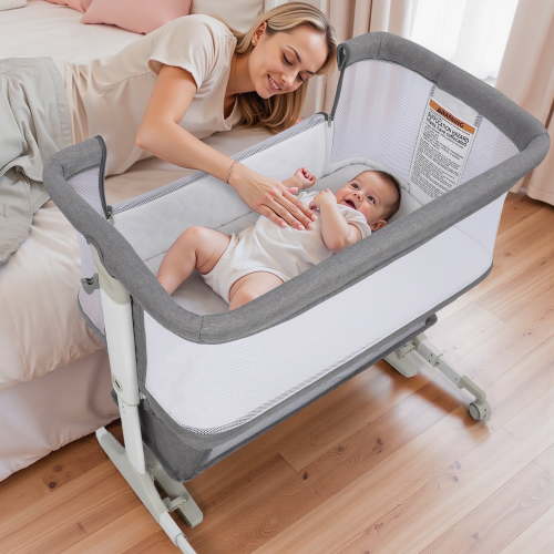 Vomeast Baby Bassinet, Bedside Sleeper, Portable Folding Crib, Mesh Panels, Gray