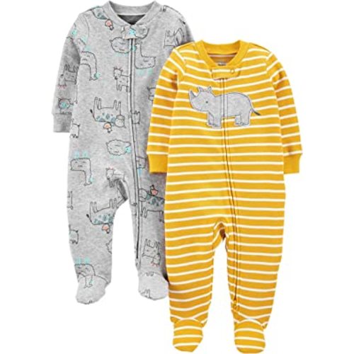 Simple Joys by Carter's Baby Boys' 2-Way Zip Cotton Footed Sleep and Play, Pack of 2