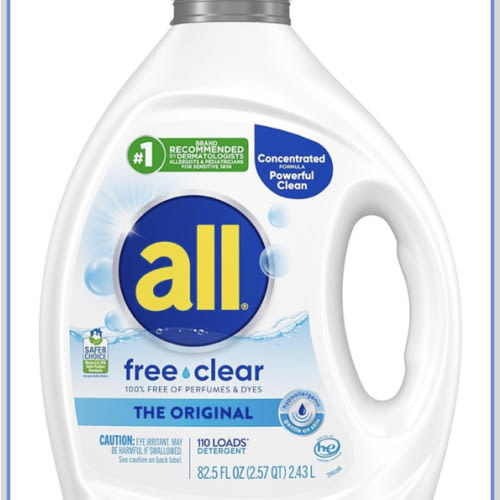 all free clear, Original, Liquid Laundry Detergent for Sensitive Skin, Unscented and Hypoallergenic, Concentrated, 82.5oz, 110 Loads