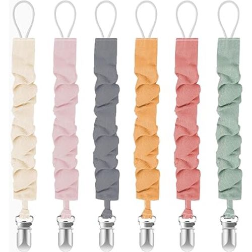 Pacifier Clips for Baby Boys and Girls, Pacifier Holders for Teething Relief and Baby Essentials, Safe for Newborns (6 Pack)