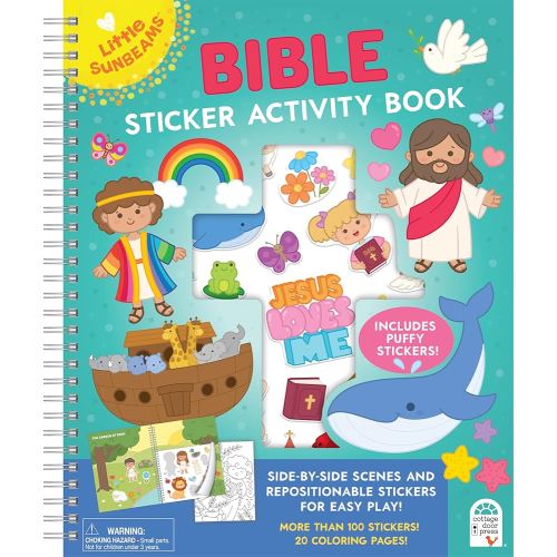 Bible Sticker Activity and Coloring Book for Kids, Includes Puffy Stickers and 20 Coloring Pages! Ages 4-8 (Little Sunbeams)