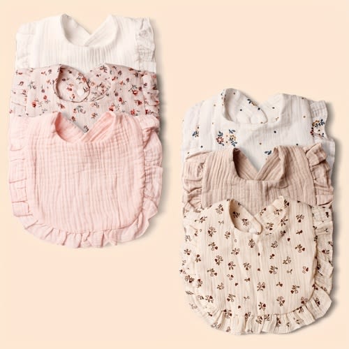 6pcs of Baby Gauze Bibs with Lace, Suitable for Infants And Newborns, Ideal for Everyday Use During Teething