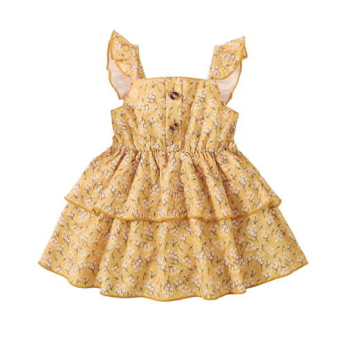 12 Months Baby Girls Dress Toddler Girls Summer Sleeveless Dress 18 Months Girls Strap Floral Dress Yellow