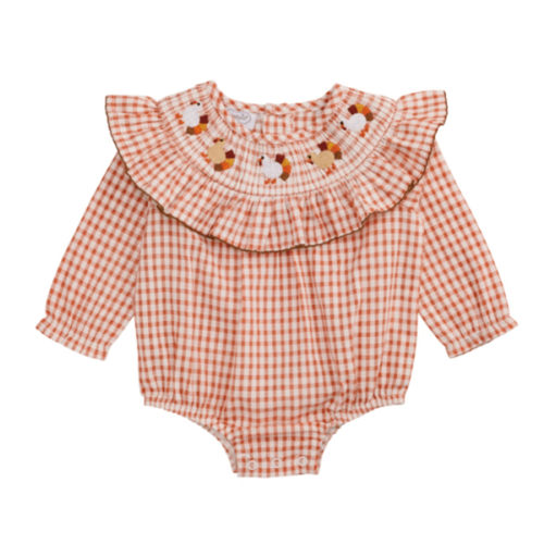 Smocked Turkey Bubble – 0–3M | Baby’s First Thanksgiving | Mud Pie