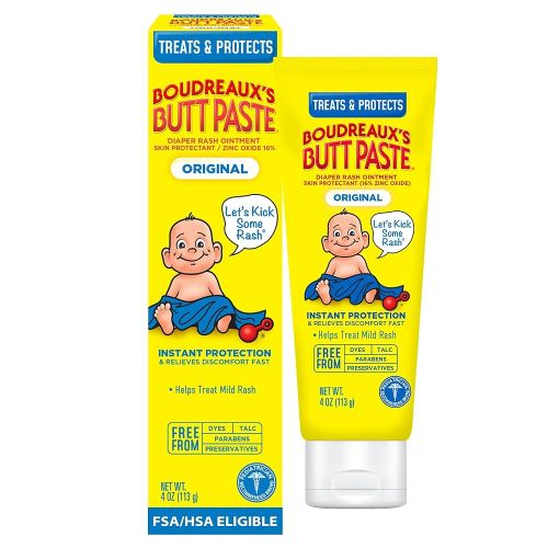 Boudreaux’s Butt Paste Original Diaper Rash Cream for Baby, Ointment With Zinc Oxide, 4 oz Tube