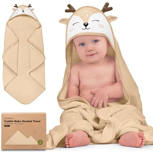 KeaBabies Hooded Baby Towel for Newborn, Baby Bath Towels (Deer, 35x35)