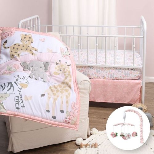 The Peanutshell Wildest Dreams Crib Bedding Set, 3pc to 12 Pc, Pink Animals for Girls