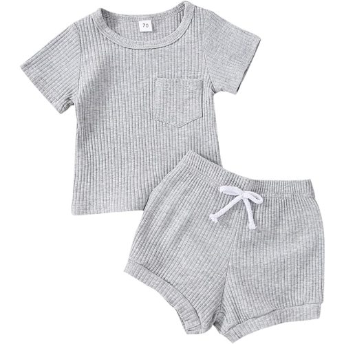 iddolaka Newborn Infant Baby Girl Boy Clothes Short Sleeve Tops T-Shirt+Shorts Pants Solid Color Two Piece Outfits Set