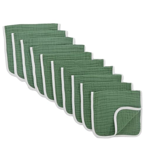 Synrroe Burp Cloths Large, Muslin Burp Cloths for Baby Girls and Boys, Pack of 10 Extra Absorbent and Soft Muslin Bibs, 6 Layers 20 by 10 Inches 100% Cotton (Green 10 Pack)