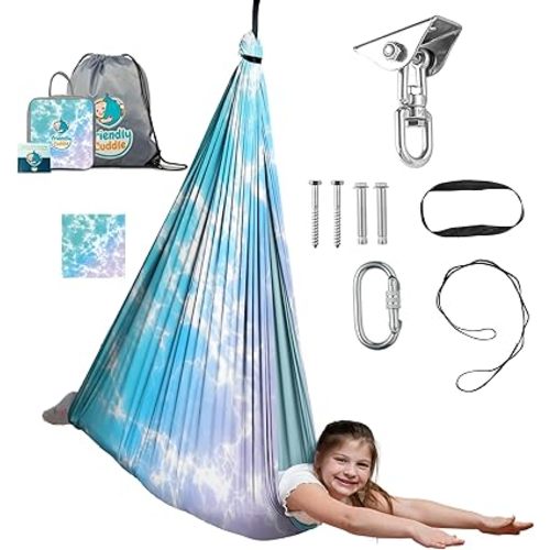 Indoor Sensory Swing for Kids or Outdoor – Holds 300lbs, Double-Layer, & 360° Swivel, Calming Compression Therapy Swing Hammock for Kids & Adults with All Hardware – Sensory-Motor Toys & Gifts