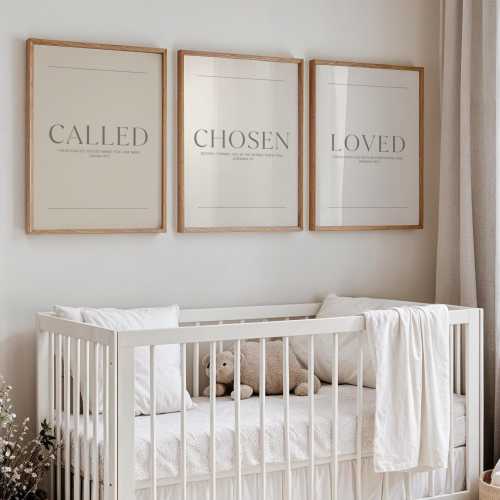 Called Chosen Loved Nursery Wall Art Set, Neutral Christian Nursery Prints, Bible Verse Printable Art, Gender Neutral Kids Bedroom Decor