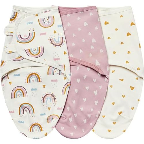 Baby Swaddle Wrap, Swaddle Blanket for Newborn and Infant, Adjustable Swaddling Set for Boy and Girl, Soft Cotton Baby Sleep Sack 3 Pack, Rainbow, Small(0-3 Month)