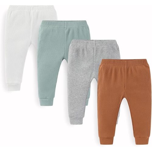Unisex Baby Boy Girl Pants Sets Ribbed Soft Infants Bottoms Casual 4 Pack 0-24 Month Babies' Leggings
