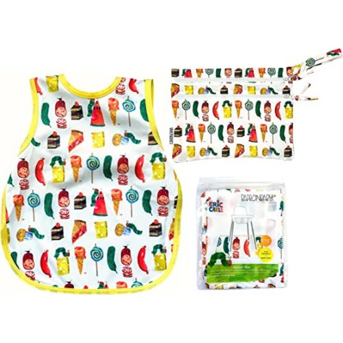 BapronBaby Eric Carle Food Parade Preschool Essentials Bundle - Waterproof Bapron Baby Bib, Splash Mat & Wet Dry Bag for Mealtime, Play & Travel - Stain Resistant Bib - Machine Washable