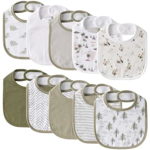 10 Pack Cotton Snap Bibs for Baby Boy Girl, Super Soft Drool Bibs for Teething and Feeding