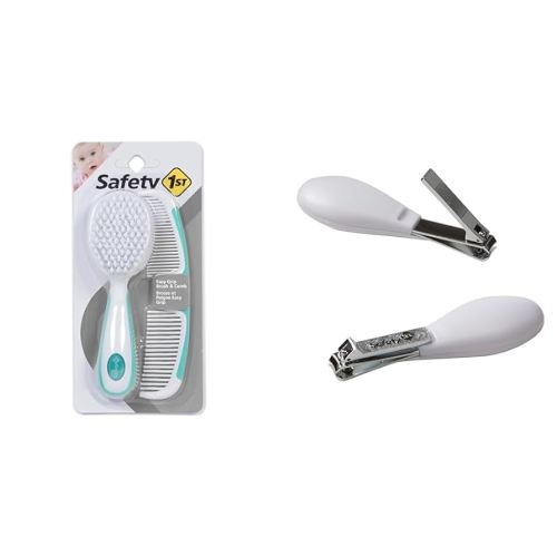 Safety 1st Easy Grip Brush and Comb 2pk with Fold-Up Nail Clippers 2pk