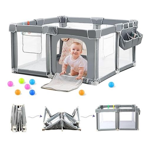 Foldable Baby Playpen 50x50 with Mat, Portable Play Yard