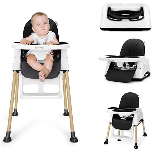 3 in 1 High Chairs, Convertible High Chair for Babies and Toddlers, High Chair with Foot Rest and Double Tray, Compact and Versatile, for Growing Kids, Black