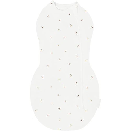 Happiest Baby Sleepea Comforter Swaddle - 100% Organic Cotton Baby Swaddle Blanket - Doctor Designed Promotes Healthy Hip Development (Ivory Cherries, Small)