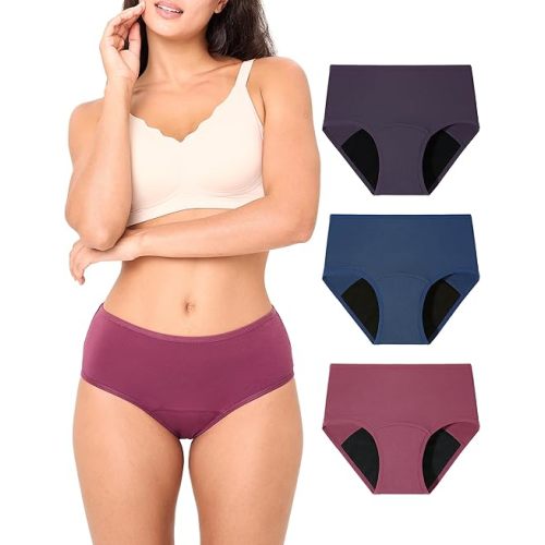 BAMBOO COOL Womens Period Underwear High Waisted Leakproof Postpartum Maternity Panties Soft Breathable,3 Pack