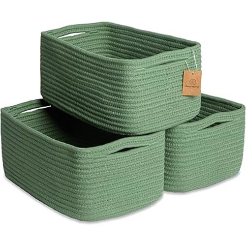 NaturalCozy 13.5”x8.5”x5.5” Rectangle Storage Baskets for Shelves 3 Pack | Cotton Rope Woven Small Baskets for Organizing | Small Storage Bins for Nursery, Bathroom, Closet, Shelf, Decorative