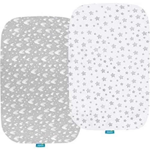 Bassinet Sheets Compatible with Baby Delight Beside Me Dreamer Bassinet, 2 Pack, 100% Jersey Knit Cotton Fitted Sheets, Breathable and Heavenly Soft, Grey and White Print for Baby