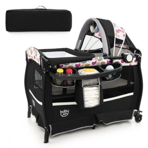 Infans 4 in 1 Portable Pack & Play Foldable Baby Bassinet w/Mattress Carrying Bag Black