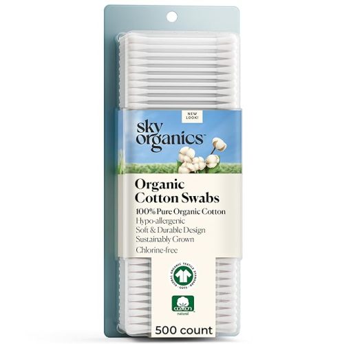 Sky Organics - Organic Baby Cotton Swabs, 180 ct. - Ultra Soft Baby Safe Tips - Strong & Durable - Hypoallergenic - Chlorine Free - Natural, Vegan & Cruelty Free - Skin Care & Baby Care