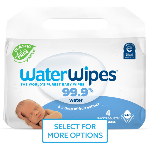 WaterWipes Natural Non-Fragrance Baby Wipes, 99.9% Water Based, 4 Packs (240 Wipes)