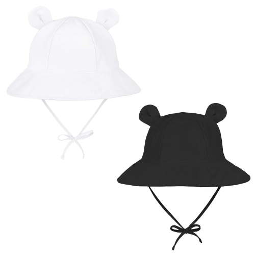 Zando 2 Pieces Baby Sun Hats 0-6 months Wide Brim Baby Bucket Hat Sun Protection Cute Newborn Sun Hat for Baby Boys Girls 2 Pack Black & White 0-6Months