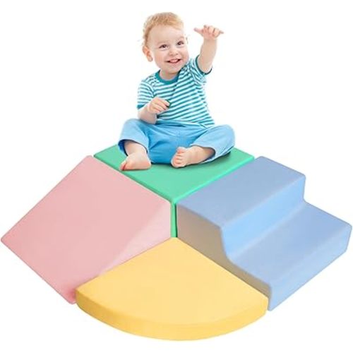 Climbing Toys for Toddlers 1-3, Foam Climb Blocks for Baby，4-Piece Baby Climbing Crawling Toys Soft Foam Blocks Activity Play Set (4-Piece)