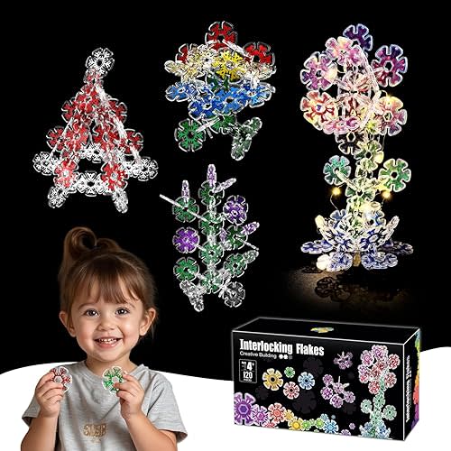 Translucent Interlocking Flakes Toys, Interlocking Discs, Creative Building Blocks of Snowflakes, 120PCS Construction Playset, Brain Teaser STEM Educational Toy for Kids Aged 4+
