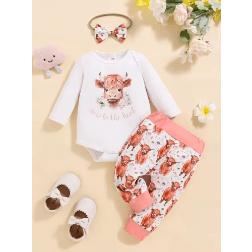 3pcs outfit set newborn western baby girl featuring highland - Temu