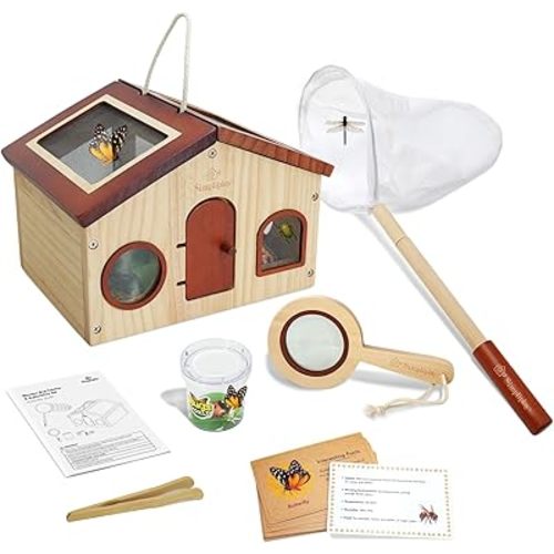 Kids Explorer Kit & Bug Catcher for Kids, Outdoor Toys with Large Portable Wooden Bug Habitat, Butterfly Net, Magnifier, Observation Cup, 15 Insect Cards for Toddler 3-8 Year Old Boy Gift
