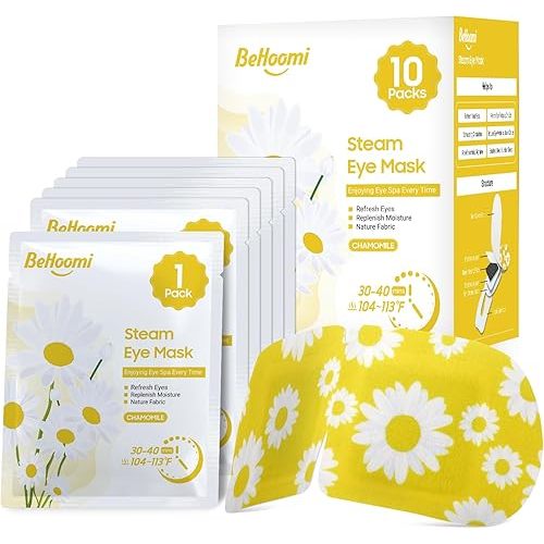 Steam Eye Mask, 10 Packs Heated Eye Mask, Self Heating Disposable SPA Warm Compress for Eyes Sleep Mask, Travel Essentials & Relaxation Gifts, Valentine's Day Gifts (Chamomile Scent)
