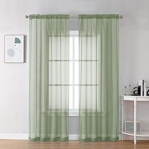 OVZME Bedroom Curtains 2 Panel Sets 84" Inch Length - Transparent Light Weight Soft Window Treatment Panels for Study Room/Living Room/Guest Room, Sage Green, Per Panel W42 X L84 inches
