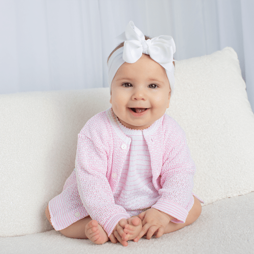 Paty Knit Baby Girl Pinstripe Bubble with Ruffle Hem