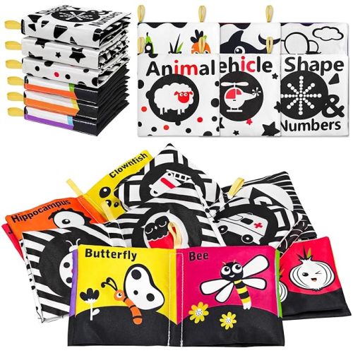 Baby Books Toys 0-12 Months with Teether,Tummy Time Crinkle Sensory Toys,High Contrast Touch & Feel Soft Book, Early Learning Infant Toys,Shower Gift for Boys Girls (Farm Animals)