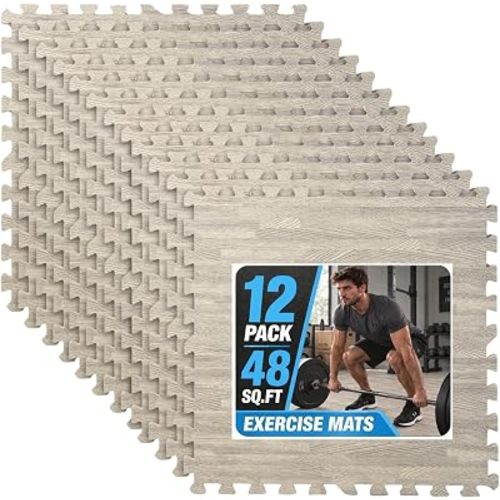 Art3d EVA Puzzle Exercise Mats, 24"x24", 1/2" Thick,12-Pack,Grey Oak