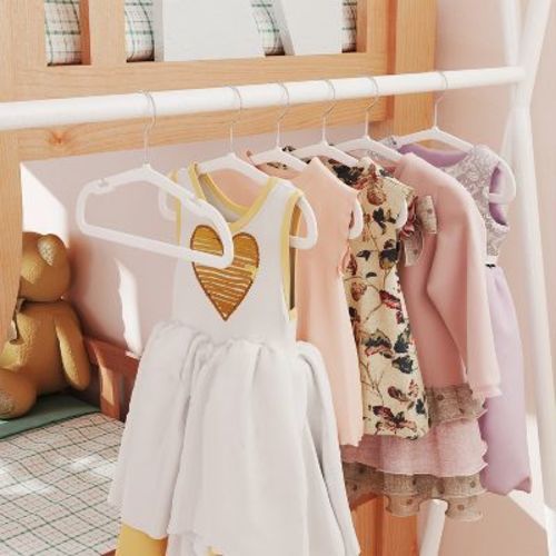 LEDREM Kids Hangers 50 Pack, Non-Slip Velvet Space-Saving Hangers with Notches, 11 x 0.2 x 6.9 Inches, White